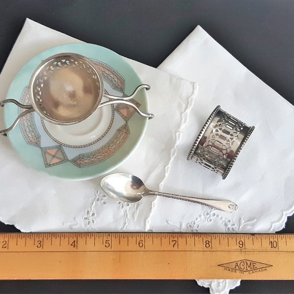 VTG Antique Pierced Egg Cup Napkin Holder Mixed Set Silverplate Art Deco - Picture 7 of 7